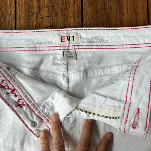 EV1 Red White Blue Stripe White Denim Mini Skirt 12 Racing Cotton Race Preppy - Picture 5 of 11